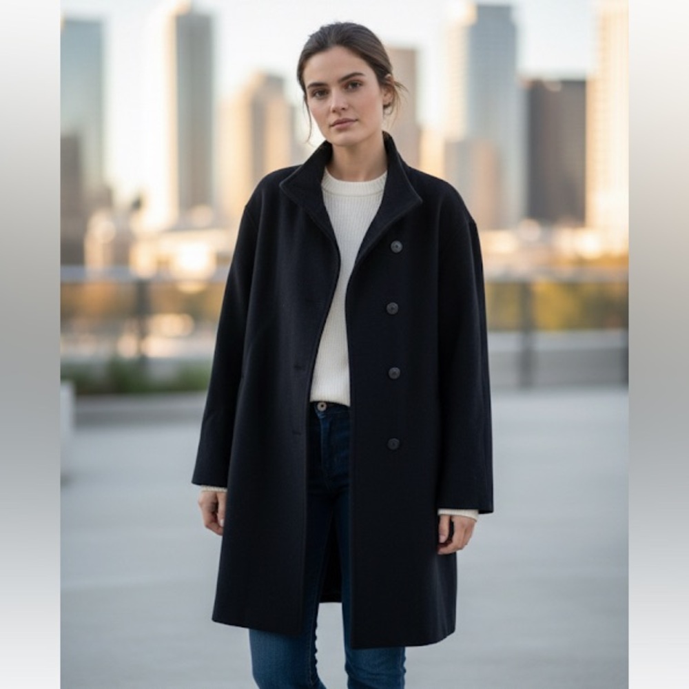 ESKANDAR Asymmetrical Button Front Wool & Cashmere Coat